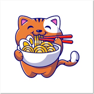 Cat eating Spaghetti Posters and Art